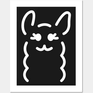 Mwah! - Cute Llama Face Line Art - White Posters and Art